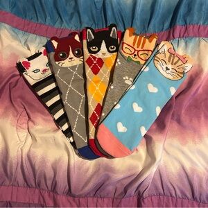 Cute Cat Face Socks Set - Multicolor